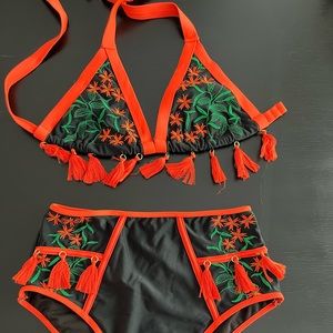 ASOS Premium contrast tassel embroidered bikini.